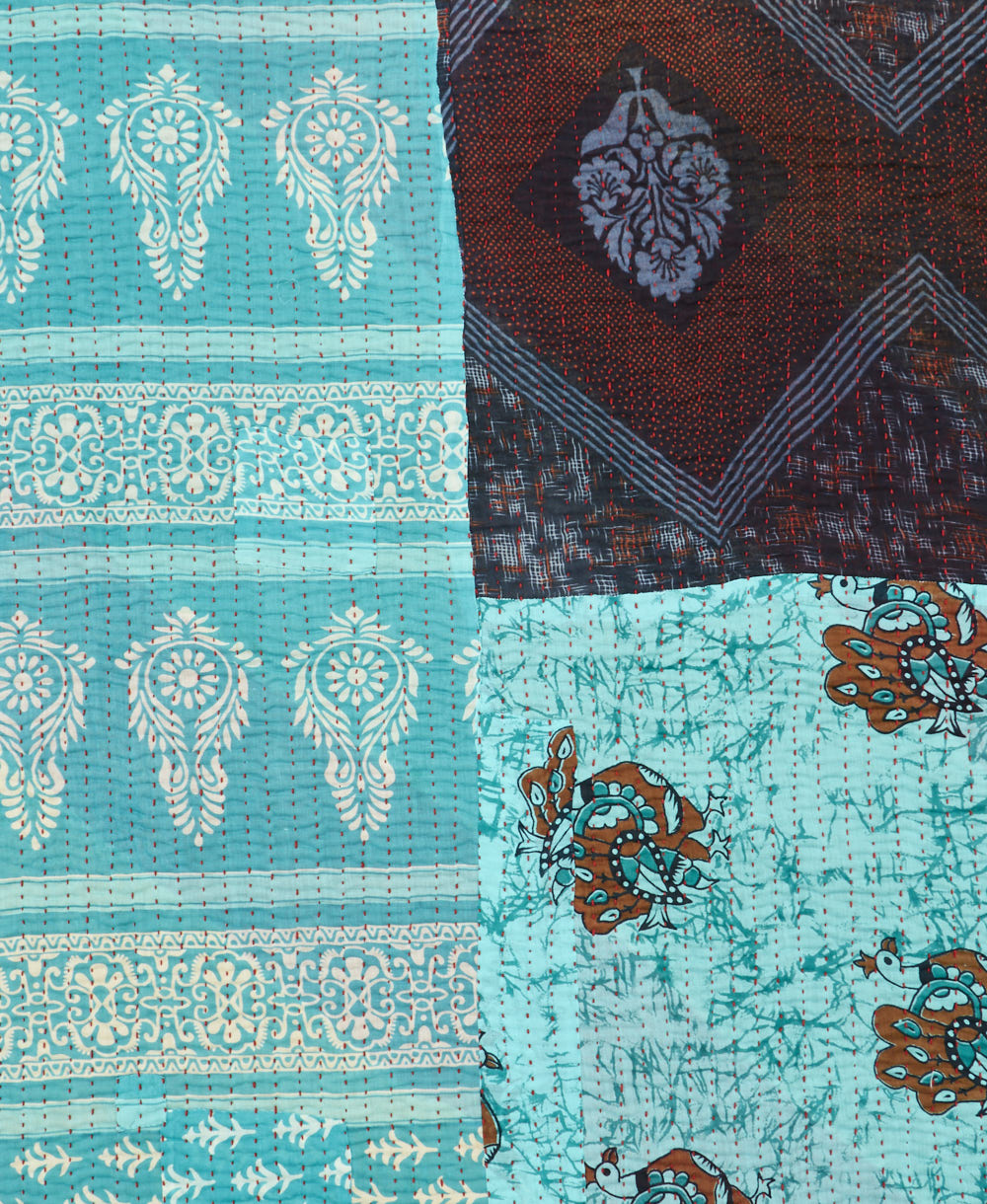 Kantha quilt throw made of recycled vintage saris