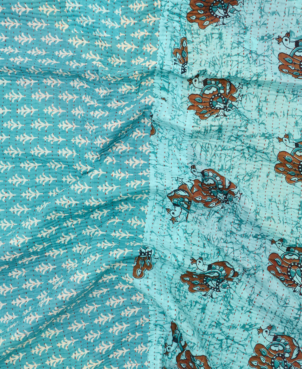 Kantha quilt throw featuring traditional kantha hand stitching