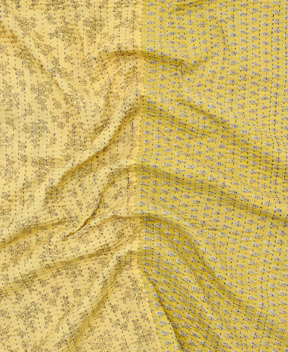 Kantha quilt throw featuring traditional kantha hand stitching