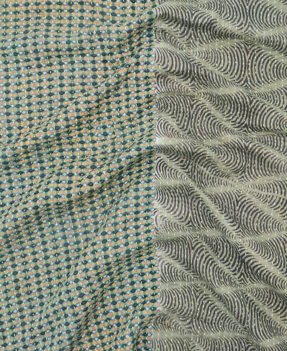 Kantha quilt throw featuring traditional kantha hand stitching