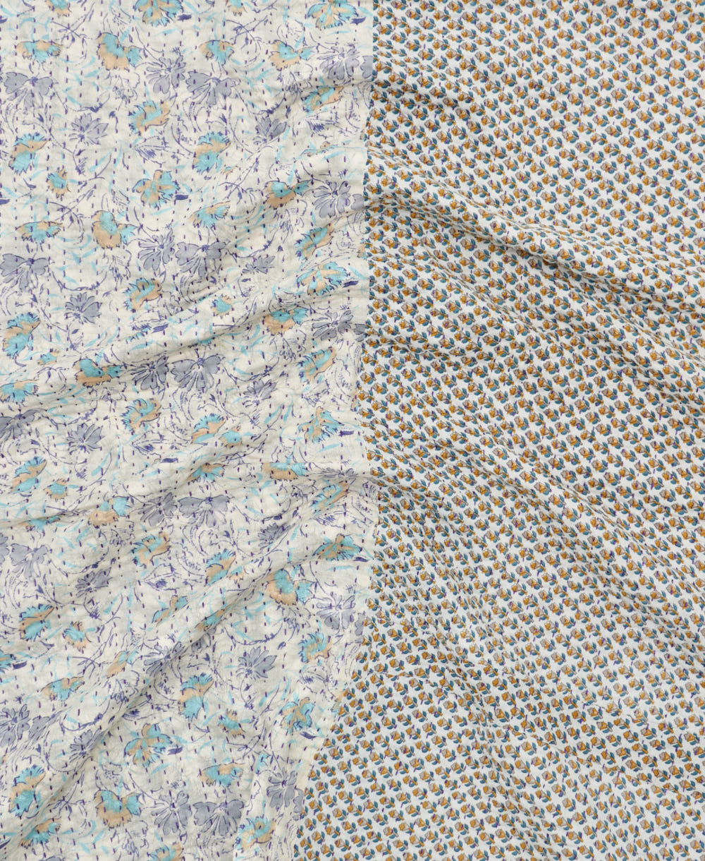Kantha quilt throw featuring traditional kantha hand stitching