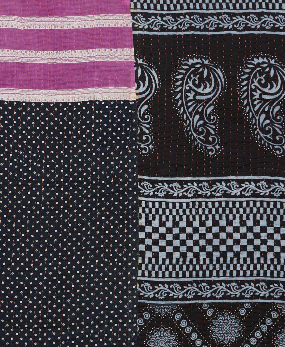 Kantha quilt throw made of recycled vintage saris