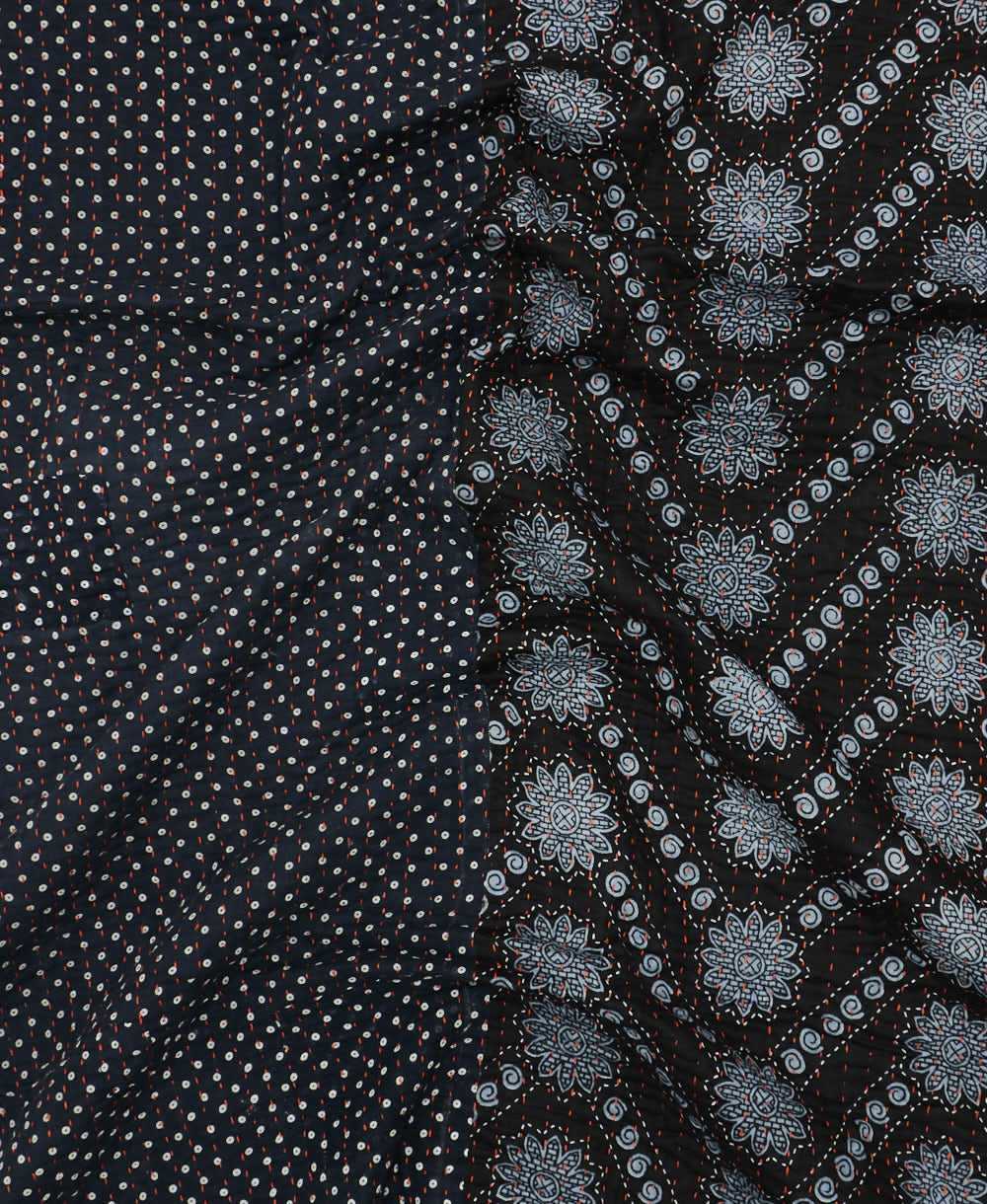 Kantha quilt throw featuring traditional kantha hand stitching