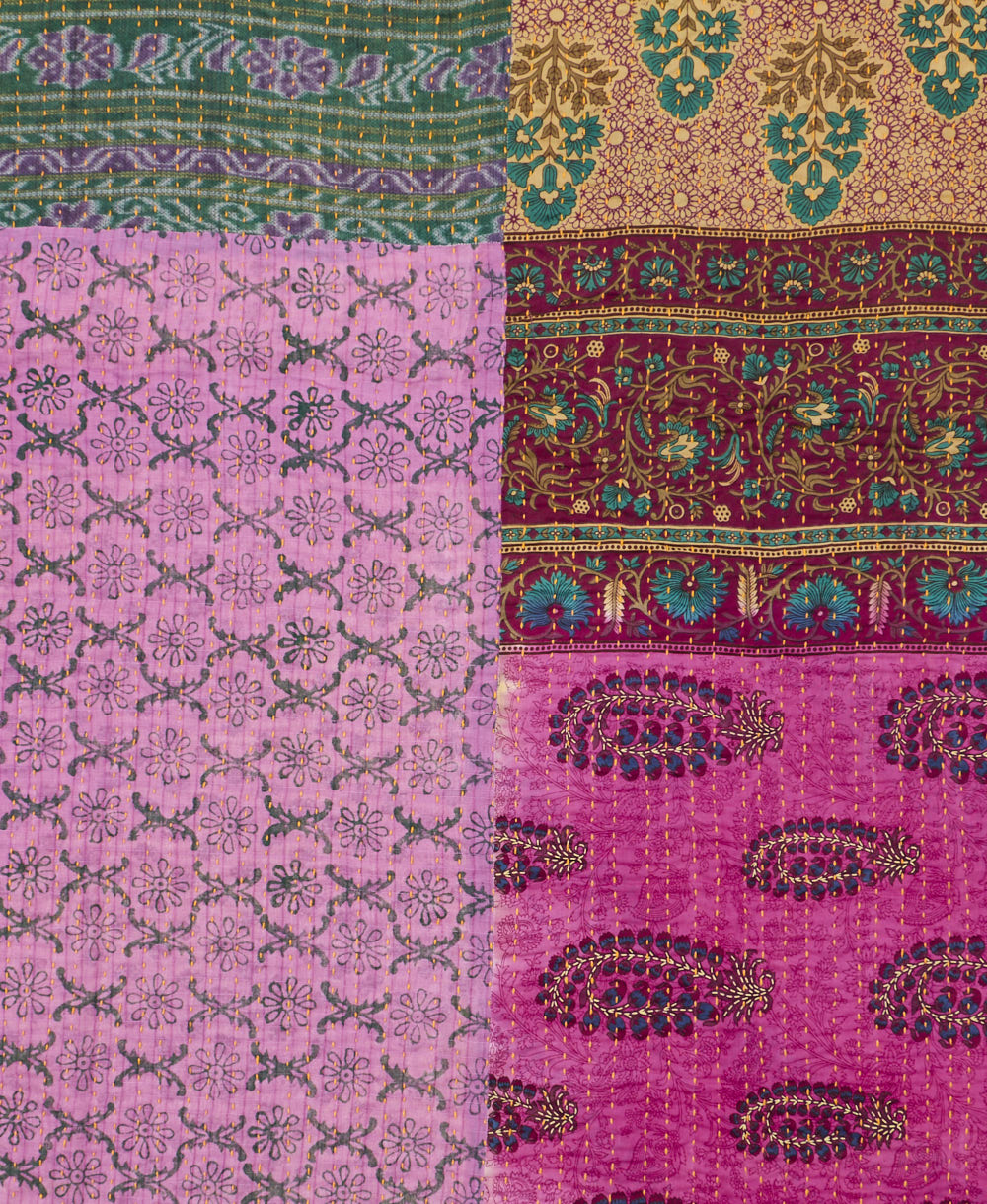 Kantha quilt throw made of recycled vintage saris