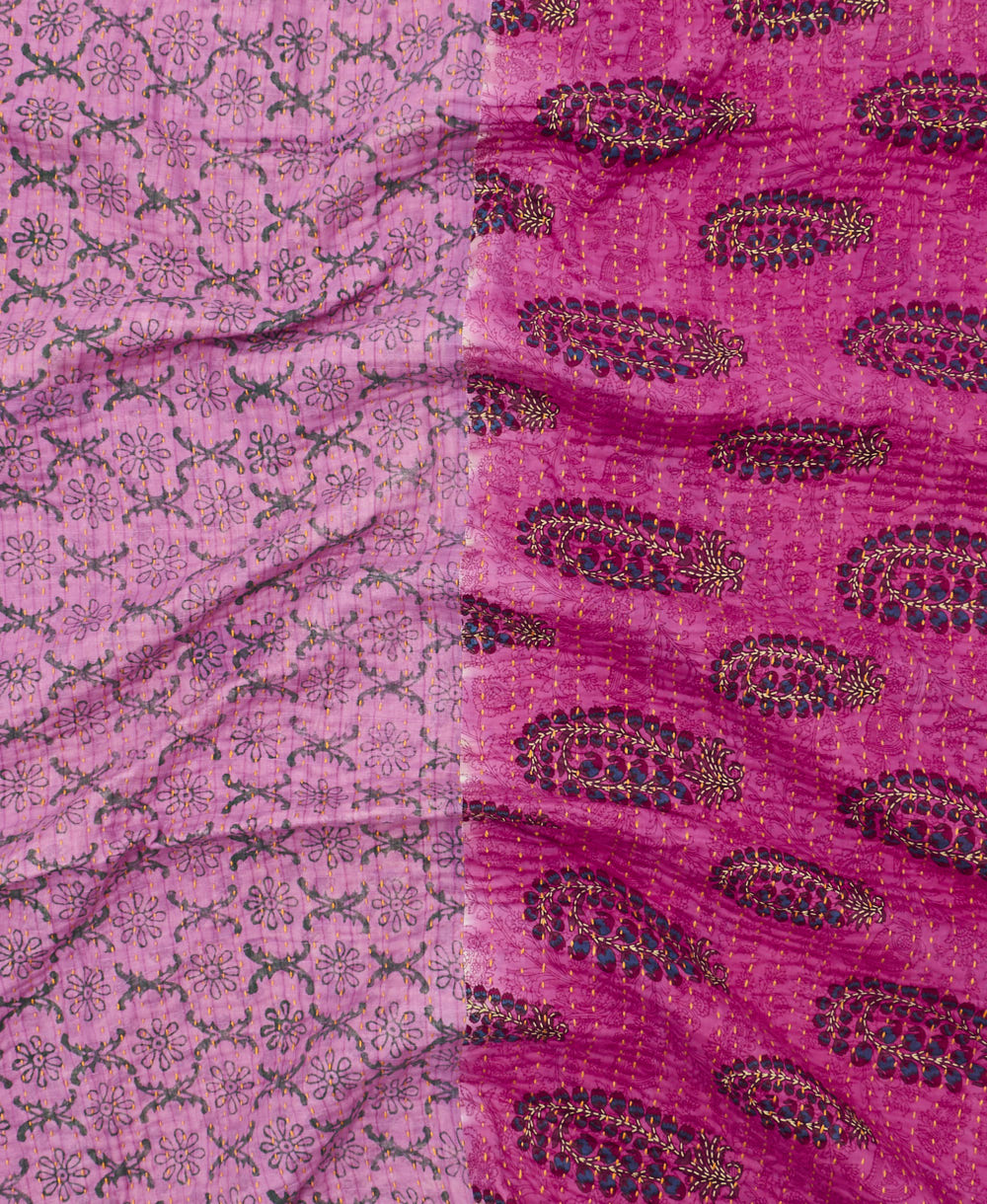 Kantha quilt throw featuring traditional kantha hand stitching