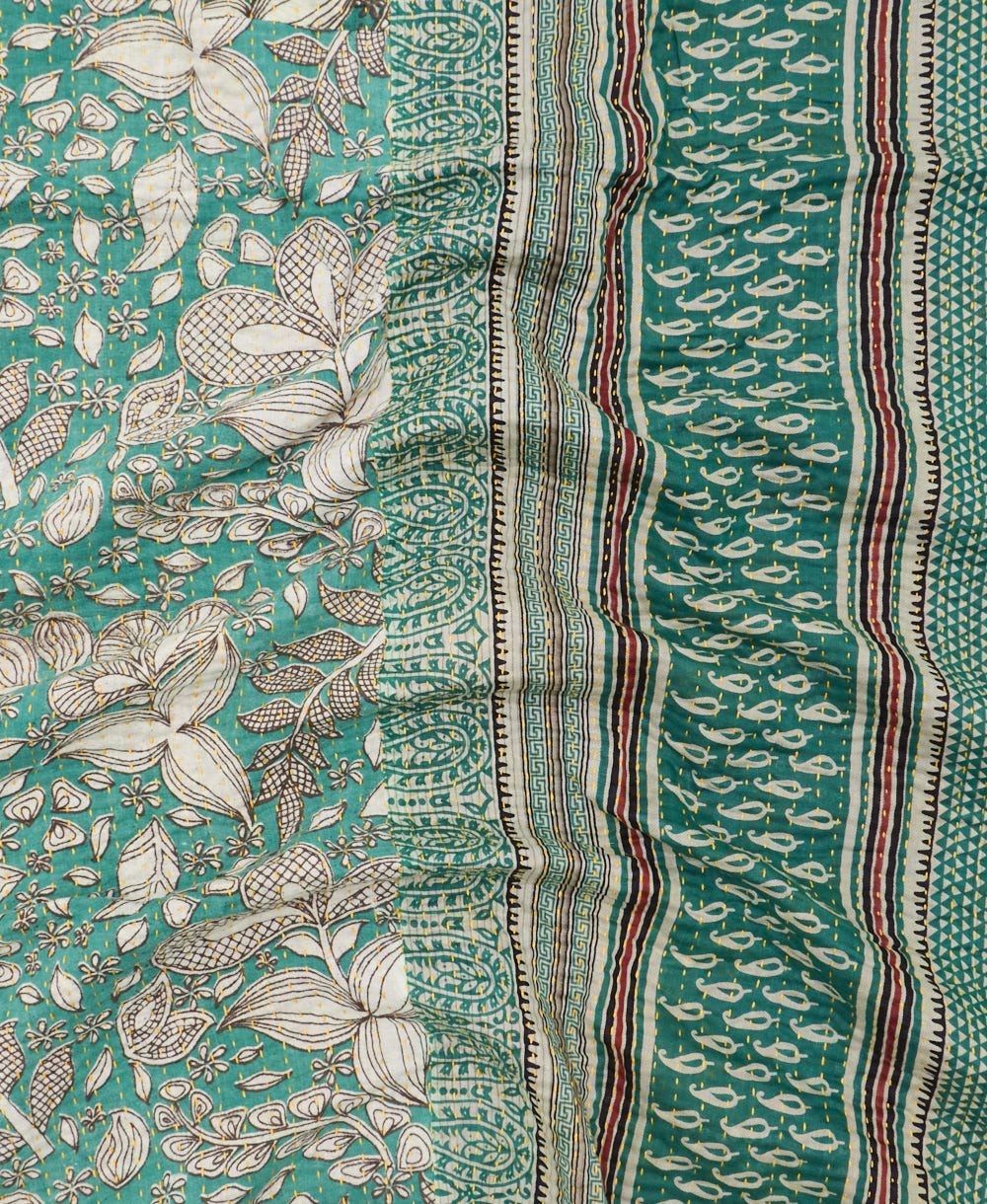 Kantha quilt throw featuring traditional kantha hand stitching
