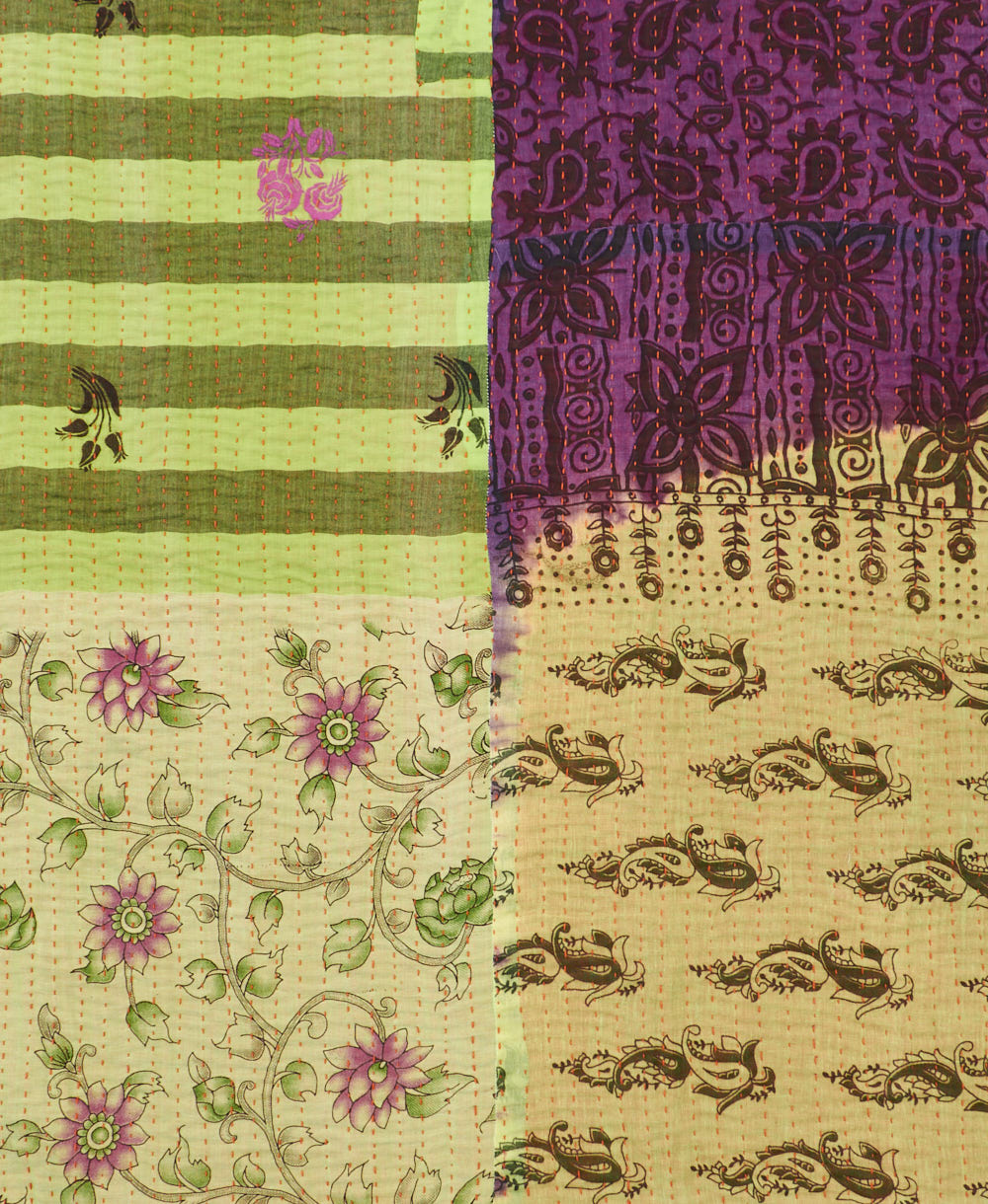 Kantha quilt throw made of recycled vintage saris