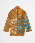 handmade open front cocoon quilted jacket in orange & teal featuring an abstract print