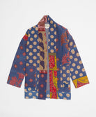 blue & coral floral open front quilted jacket made from upcycled saris by artisans in India