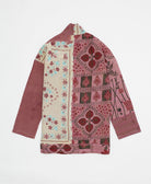 handmade open front cocoon quilted jacket in mauve featuring an oversized red floral print