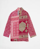 handmade open front cocoon quilted jacket in hot pink featuring a delicate paisley print