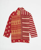 handmade open front cocoon quilted jacket in cherry red featuring a vertical stripe print