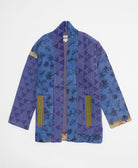 indigo & cornflower geometric open front quilted jacket made from upcycled saris by artisans in India