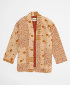 sandy tan floral open front quilted jacket made from upcycled saris by artisans in India