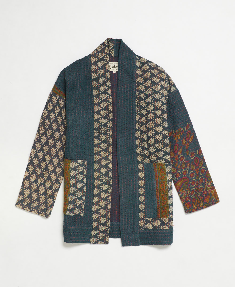 handmade open front cocoon quilted jacket