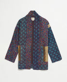open front quilted jacket made from upcycled saris by artisans in India