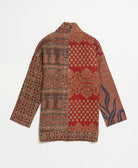 open front quilted jacket made from upcycled saris by artisans in India
