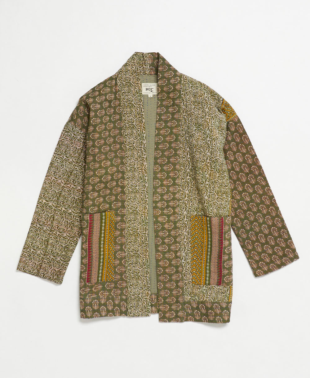 handmade open front cocoon quilted jacket
