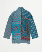 open front quilted jacket made from upcycled saris by artisans in India