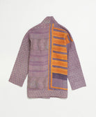 lilac purple quilted jacket with orange stripe pattern