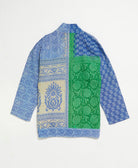 open front quilted jacket made from upcycled saris by artisans in India
