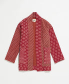 open front quilted jacket made from upcycled saris by artisans in India