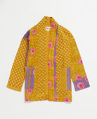 open front quilted jacket made from upcycled saris by artisans in India