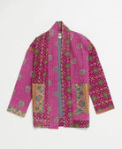 open front quilted jacket made from upcycled saris by artisans in India