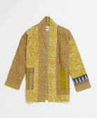 open front quilted jacket made from upcycled saris by artisans in India