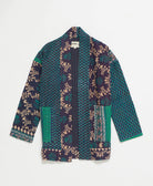 open front quilted jacket made from upcycled saris by artisans in India