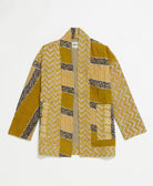 open front quilted jacket made from upcycled saris by artisans in India