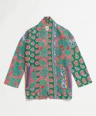 open front quilted jacket made from upcycled saris by artisans in India