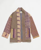 open front quilted jacket made from upcycled saris by artisans in India