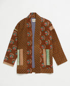 open front quilted jacket made from upcycled saris by artisans in India
