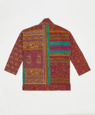 open front quilted jacket made from upcycled saris by artisans in India