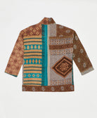 open front quilted jacket made from upcycled saris by artisans in India