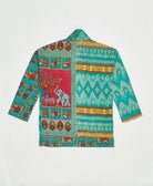 open front quilted jacket made from upcycled saris by artisans in India
