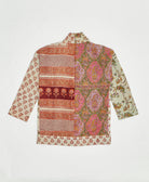 open front quilted jacket made from upcycled saris by artisans in India