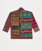 open front quilted jacket made from upcycled saris by artisans in India