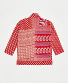 open front quilted jacket made from upcycled saris by artisans in India