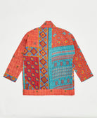 open front quilted jacket made from upcycled saris by artisans in India