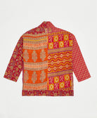 open front quilted jacket made from upcycled saris by artisans in India