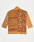 open front quilted jacket made from upcycled saris by artisans in India