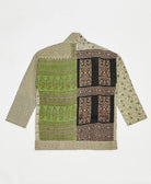 open front quilted jacket made from upcycled saris by artisans in India