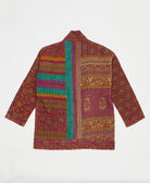 open front quilted jacket made from upcycled saris by artisans in India