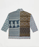 open front quilted jacket made from upcycled saris by artisans in India