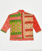 open front quilted jacket made from upcycled saris by artisans in India
