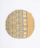 light tan, mustard and navy vintage kantha circle pillow made in India