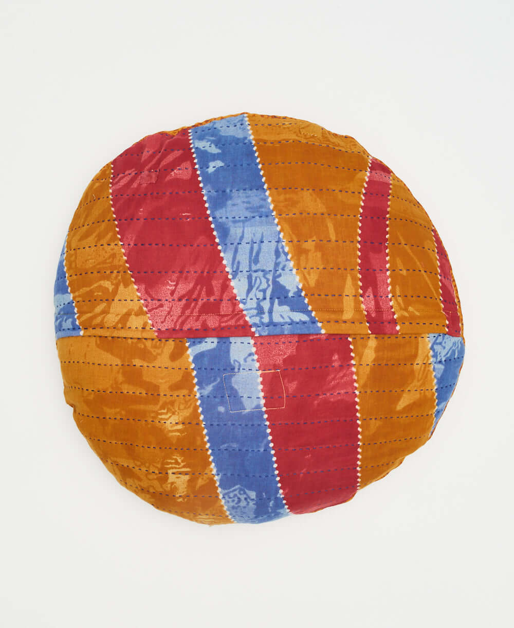 orange, blue and red abstract stripes round throw pillow