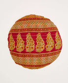 tan and red paisley round throw pillow handmade by women artisans in India